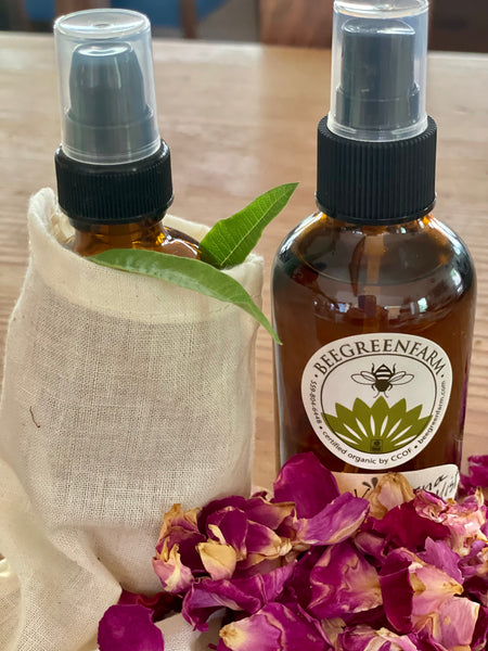 Refreshing herbal mist, perfect to give yourself a refreshing scent, or use in a room and on linens and be transported to another world. This is a virgin run and bottled in 4oz amber glass, and makes a great house warming or birthday gift.  All products grown in accordance w CCOF. California Certified Organic Farmers. Certified organic since 1991